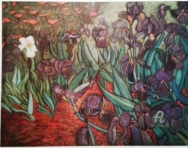 Drawing titled "Les Iris" by Mzelle Cecca Artwork, Original Artwork, Pastel