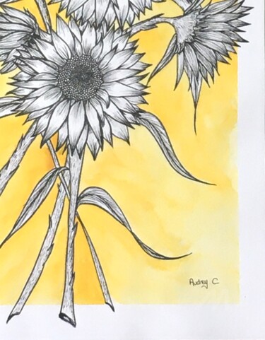 Drawing titled "Tournesols" by Mzelle Cecca Artwork, Original Artwork, Marker