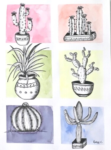 Desenho intitulada "Cactus" por Mzelle Cecca Artwork, Obras de arte originais, Marcador