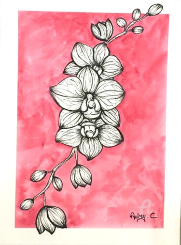 Drawing titled "Orchidées" by Mzelle Cecca Artwork, Original Artwork, Marker