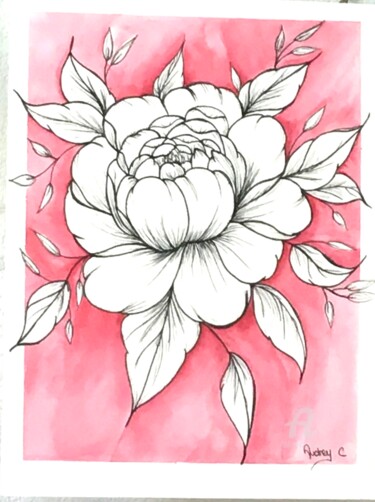 Dibujo titulada "Pivoine" por Mzelle Cecca Artwork, Obra de arte original, Rotulador