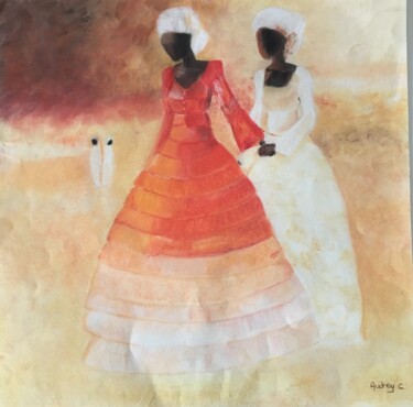 Dessin intitulée "Femmes dans le dése…" par Mzelle Cecca Artwork, Œuvre d'art originale, Pastel