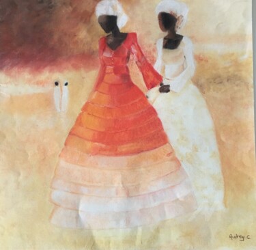 Disegno intitolato "Femmes dans le dése…" da Mzelle Cecca Artwork, Opera d'arte originale, Pastello