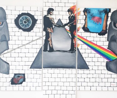 Painting titled "Triptyque Pink Floyd" by Mzelle Cecca Artwork, Original Artwork, Acrylic