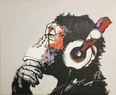 Painting titled "Thinking male monkey" by Mzelle Cecca Artwork, Original Artwork, Acrylic