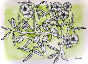 Desenho intitulada "amandier en fleurs" por Mzelle Cecca Artwork, Obras de arte originais, Tinta