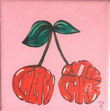 Schilderij getiteld "Cherry on the cake" door Mzelle Cecca Artwork, Origineel Kunstwerk, Acryl