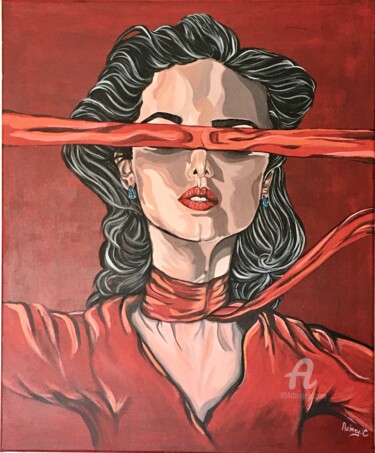 Painting titled "Woman in Red" by Mzelle Cecca Artwork, Original Artwork, Acrylic