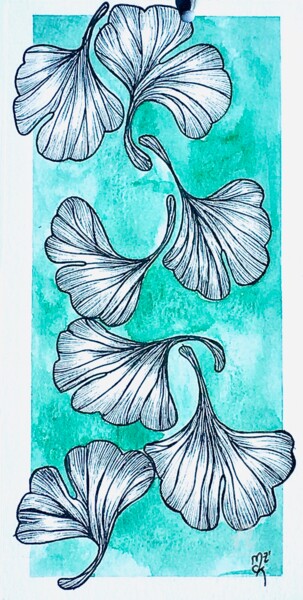 Drawing titled "Marque page Ginkgo" by Mzelle Cecca Artwork, Original Artwork, Ink