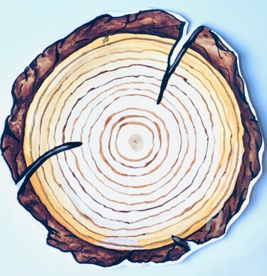 Dibujo titulada "tranche d'arbre" por Mzelle Cecca Artwork, Obra de arte original, Acuarela