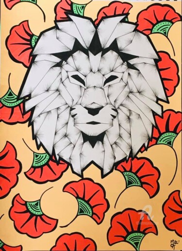 Dessin intitulée "Graphic Lion & Wax" par Mzelle Cecca Artwork, Œuvre d'art originale, Encre