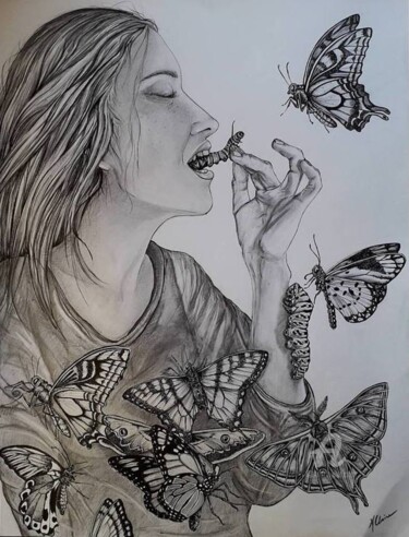 Dessin intitulée "papillons" par Audrey Claire, Œuvre d'art originale, Crayon