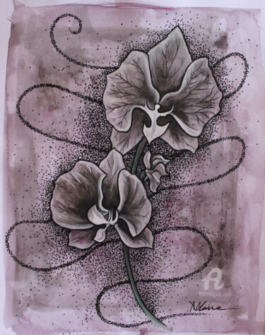 Drawing titled "Orchid" by Audrey Claire, Original Artwork, Watercolor