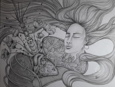 Drawing titled "Respire" by Audrey Claire, Original Artwork, Graphite