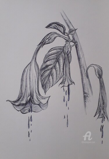 Dessin intitulée "poisonous" par Audrey Claire, Œuvre d'art originale, Stylo à bille