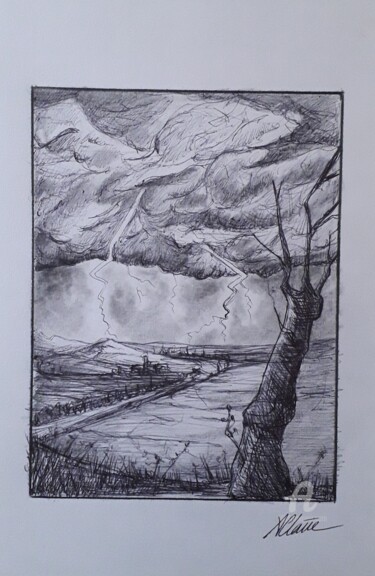 Drawing titled "Thunder" by Audrey Claire, Original Artwork, Ballpoint pen