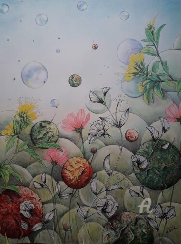 Dessin intitulée "jardin intérieur" par Audrey Claire, Œuvre d'art originale, Crayon