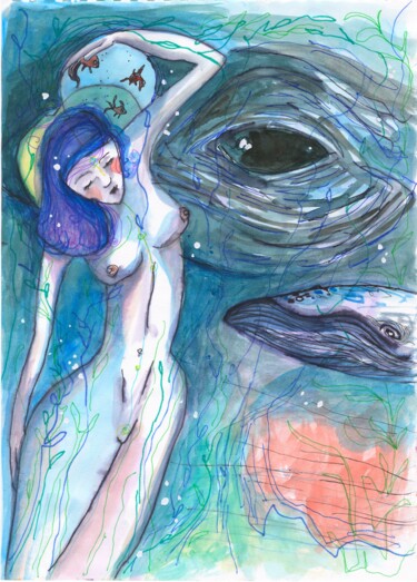 Peinture intitulée "La Mer et l'enfant" par Audrey Denis, Œuvre d'art originale, Aquarelle