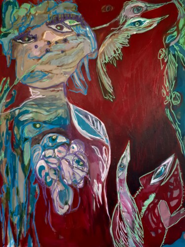 Malerei mit dem Titel "Femme au bouquet de…" von Audrey Denis, Original-Kunstwerk, Acryl