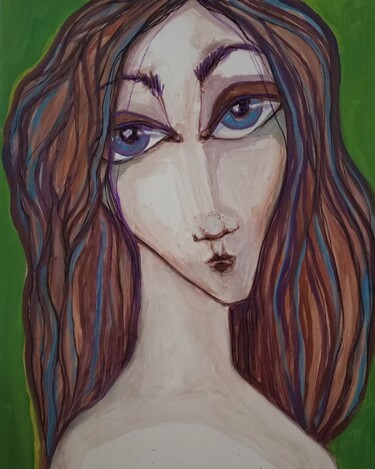 Painting titled "Alicia" by Audrey Denis, Original Artwork, Acrylic Mounted on Wood Stretcher frame