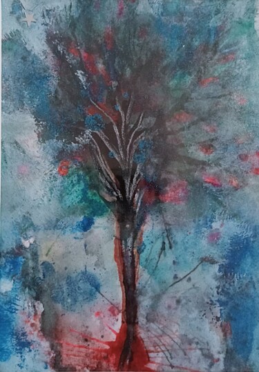 Pintura intitulada "La nuit de l'arbre" por Audrey Denis, Obras de arte originais, Acrílico