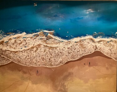 Painting titled "Cote sauvage" by Audrey Faurie, Original Artwork, Oil Mounted on Wood Stretcher frame