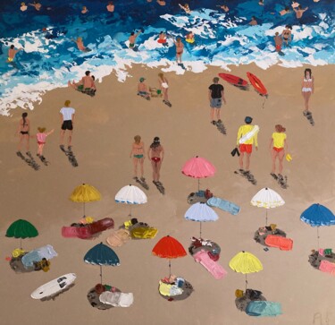 Painting titled "Plage naïve" by Audrey Faurie, Original Artwork, Acrylic Mounted on Wood Stretcher frame