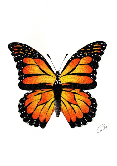 Dibujo titulada "Papillon Monarque" por Audrey Lafolie (Ondine), Obra de arte original, Tinta