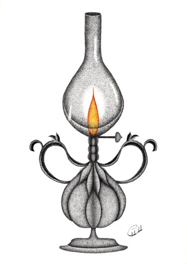 Dibujo titulada "Lampe à Pétrole" por Audrey Lafolie (Ondine), Obra de arte original, Tinta
