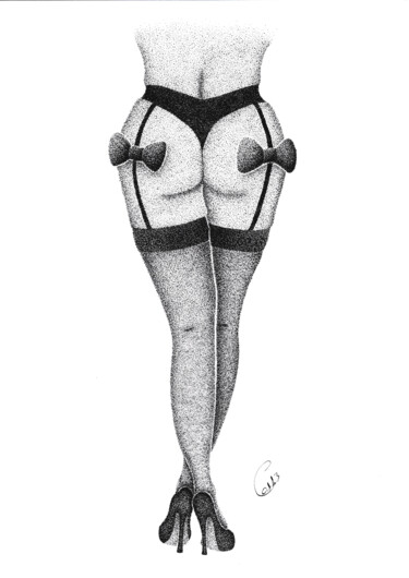 Zeichnungen mit dem Titel "Jolies Fesses" von Audrey Lafolie (Ondine), Original-Kunstwerk, Tinte