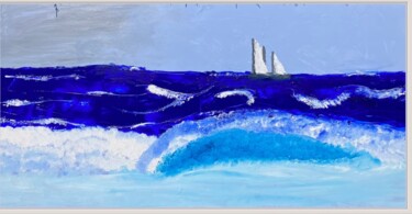 Painting titled "La mer orageuse" by Audrey Letheux, Original Artwork, Oil Mounted on Wood Stretcher frame