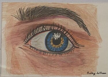 Painting titled "Un œil bleu" by Audrey Letheux, Original Artwork, Pencil Mounted on Cardboard