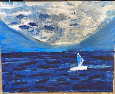 Painting titled "La mer, les nuages…" by Audrey Letheux, Original Artwork, Acrylic Mounted on Wood Stretcher frame