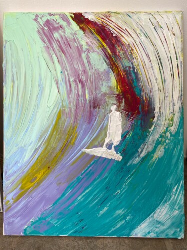 Painting titled "Le surfer dans la v…" by Audrey Letheux, Original Artwork, Acrylic Mounted on Wood Stretcher frame