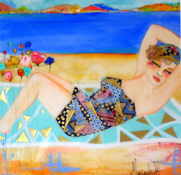 Painting titled "La Baigneuse" by Audrey Marienkoff, Original Artwork, Acrylic Mounted on Wood Stretcher frame