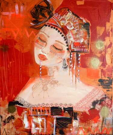 Schilderij getiteld "Samya" door Audrey Marienkoff, Origineel Kunstwerk, Acryl Gemonteerd op Frame voor houten brancard