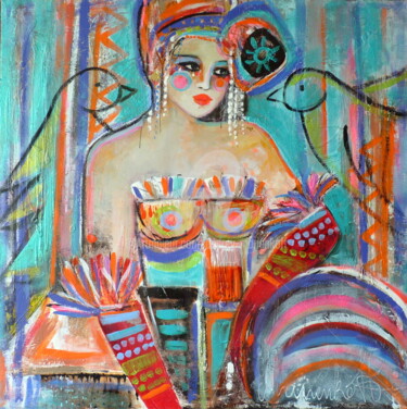 Painting titled "Funky girl!" by Audrey Marienkoff, Original Artwork, Acrylic Mounted on Wood Stretcher frame