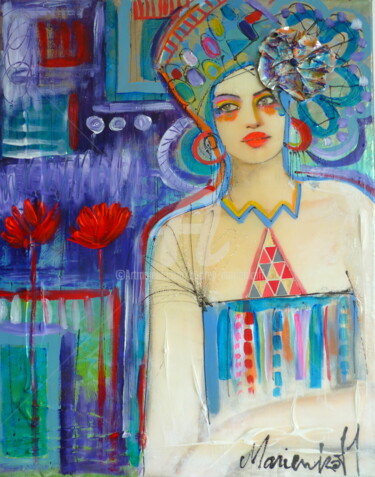 Painting titled "Psychédélique girl!" by Audrey Marienkoff, Original Artwork, Acrylic Mounted on Wood Stretcher frame