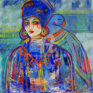 绘画 标题为“La femme à l'oiseau…” 由Audrey Marienkoff, 原创艺术品, 丙烯 安装在木质担架架上