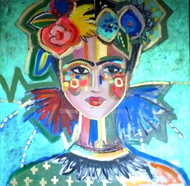 Painting titled "Frida" by Audrey Marienkoff, Original Artwork, Acrylic Mounted on Wood Stretcher frame