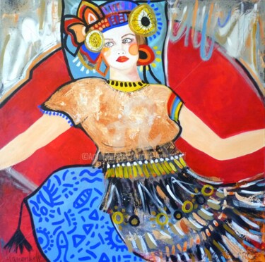 Картина под названием "Femme au fauteuil r…" - Audrey Marienkoff, Подлинное произведение искусства, Акрил Установлен на Дере…