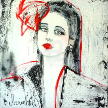 Painting titled "portrait femme" by Audrey Marienkoff, Original Artwork, Acrylic Mounted on Wood Stretcher frame