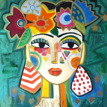 Painting titled "Frida Flowers" by Audrey Marienkoff, Original Artwork, Acrylic Mounted on artwork_cat.