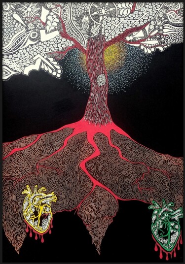 Peinture intitulée "Photosynthèse cardi…" par Audrey Moujeard, Œuvre d'art originale, Acrylique Monté sur Châssis en bois