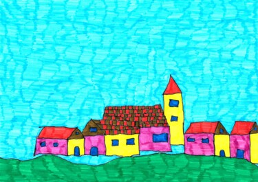 Drawing titled "village" by Audrey Segura, Original Artwork, Ink