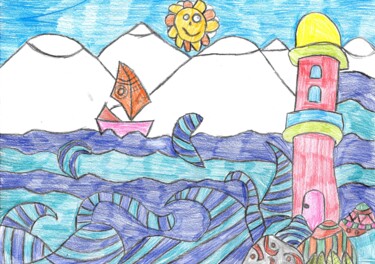 Dessin intitulée "la mer agitée" par Audrey Segura, Œuvre d'art originale, Crayon