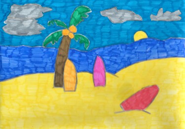 Dessin intitulée "surf sur la mer" par Audrey Segura, Œuvre d'art originale, Crayon