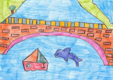 Dessin intitulée "le pont autour de l…" par Audrey Segura, Œuvre d'art originale, Crayon