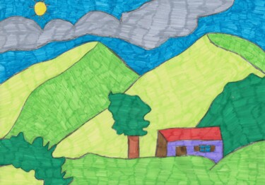 Dessin intitulée "la maison au milieu…" par Audrey Segura, Œuvre d'art originale, Crayon