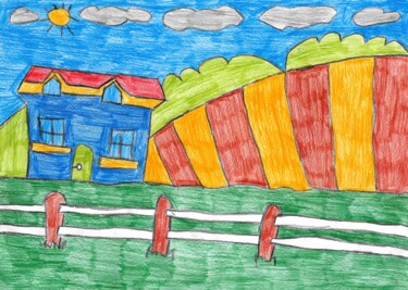 Dessin intitulée "la maison au milieu…" par Audrey Segura, Œuvre d'art originale, Crayon